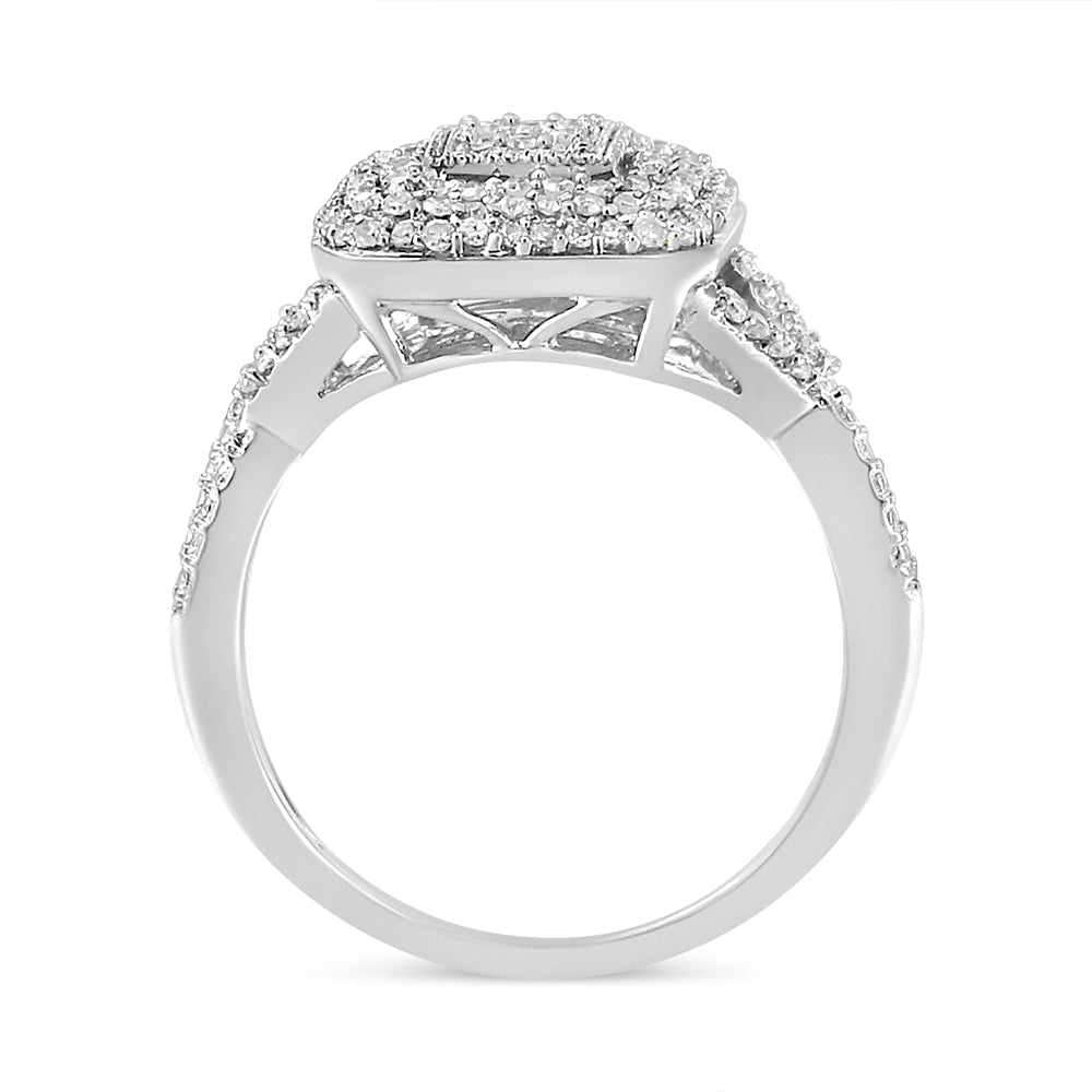 .925 Sterling Silver 1/2 Cttw Round-Cut Diamond Cluster Cushion Ring (I-J , I1-I2) - Size 7 by Bids.com