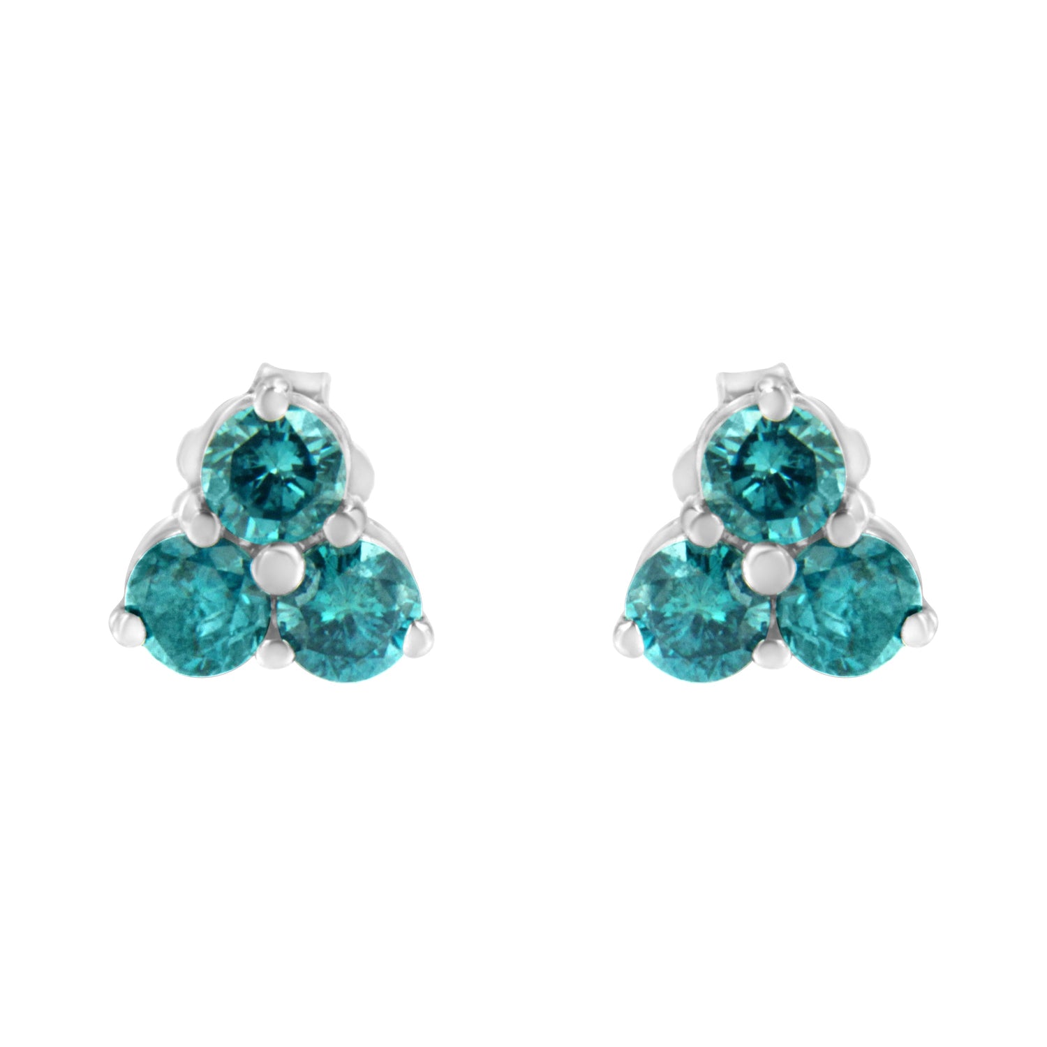 14KT White Gold Treated Blue Diamond Trio Stud Earrings (1 1/3 cttw, Blue) by Bids.com