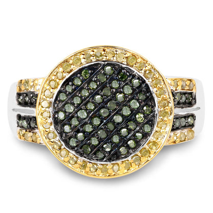 0.44 Carat Genuine Green Diamond and Yellow Diamond .925 Sterling Silver Ring by Bids.com