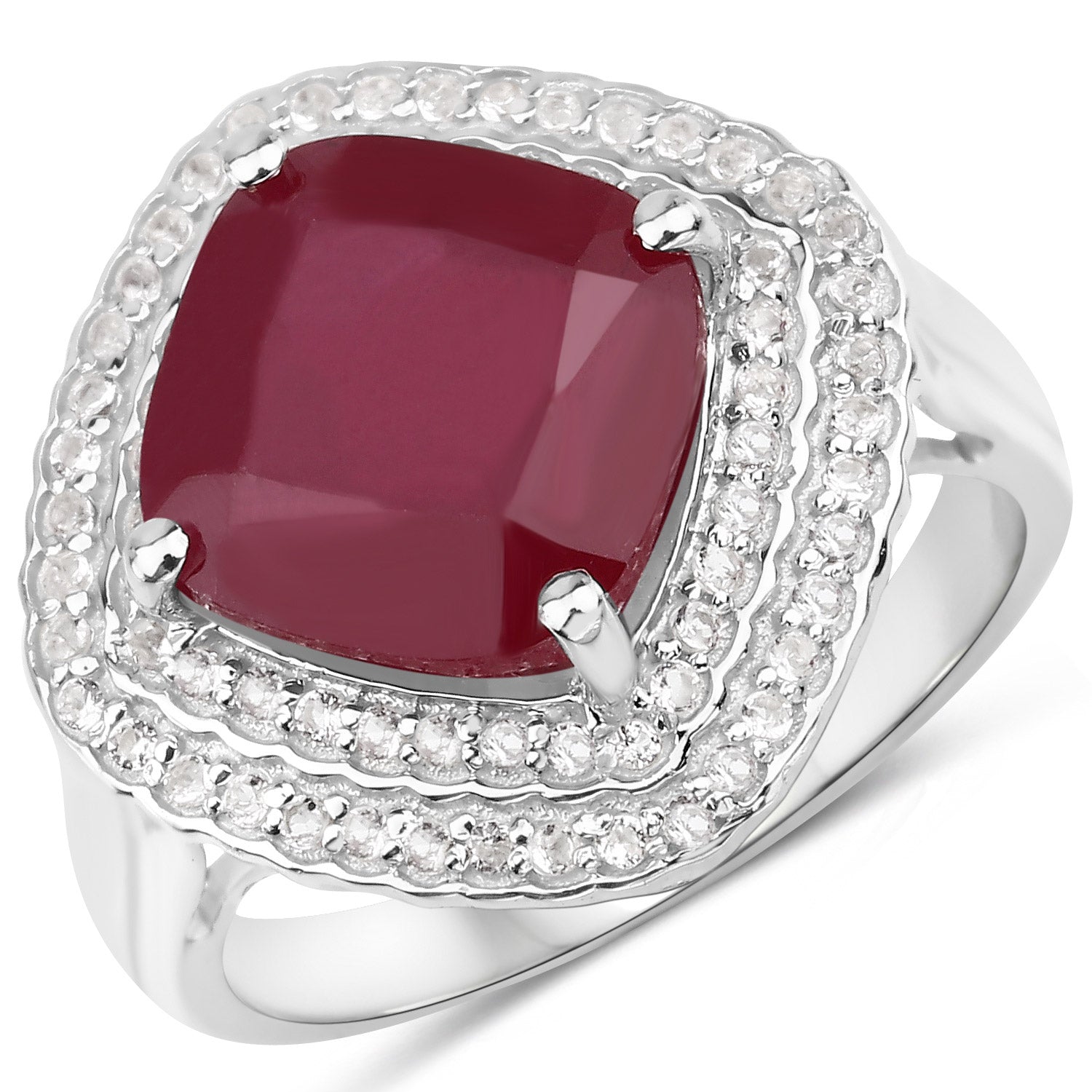 5.86 Carat Glass Filled Ruby and White Topaz .925 Sterling Silver Ring by Bids.com