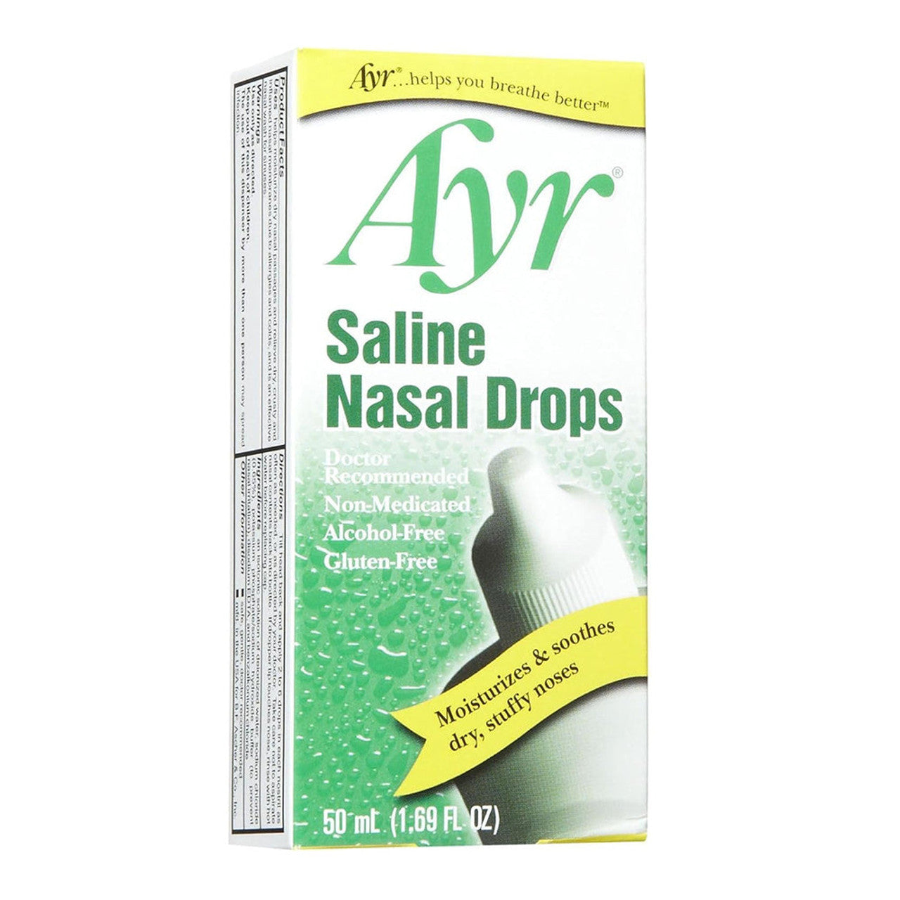 Ayr Saline Nasal Drops, Non-Medicated Relief for Dry Nose, 50 mL (1.7 fl oz) by Pasteur Pharmacy