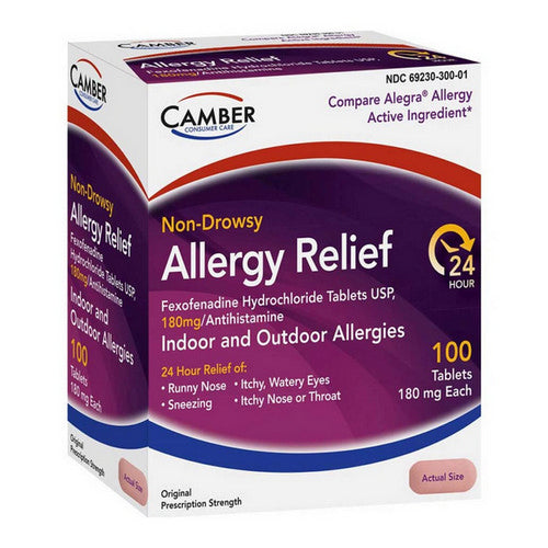 Camber Fexofenadine Hydrochloride, Allergy Relief 180mg, 100ct 