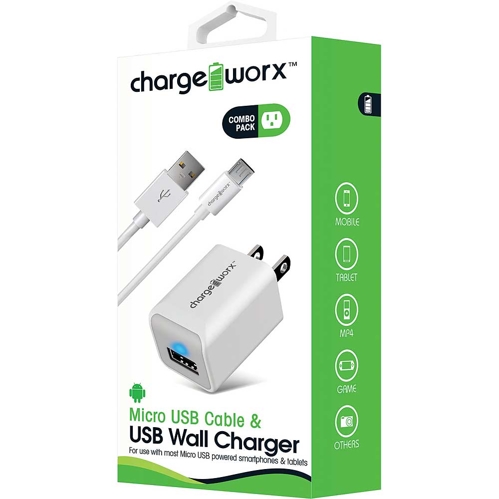 Chargeworx Micro USB Sync Cable &amp; USB Wall Charger, White by Pasteur Pharmacy