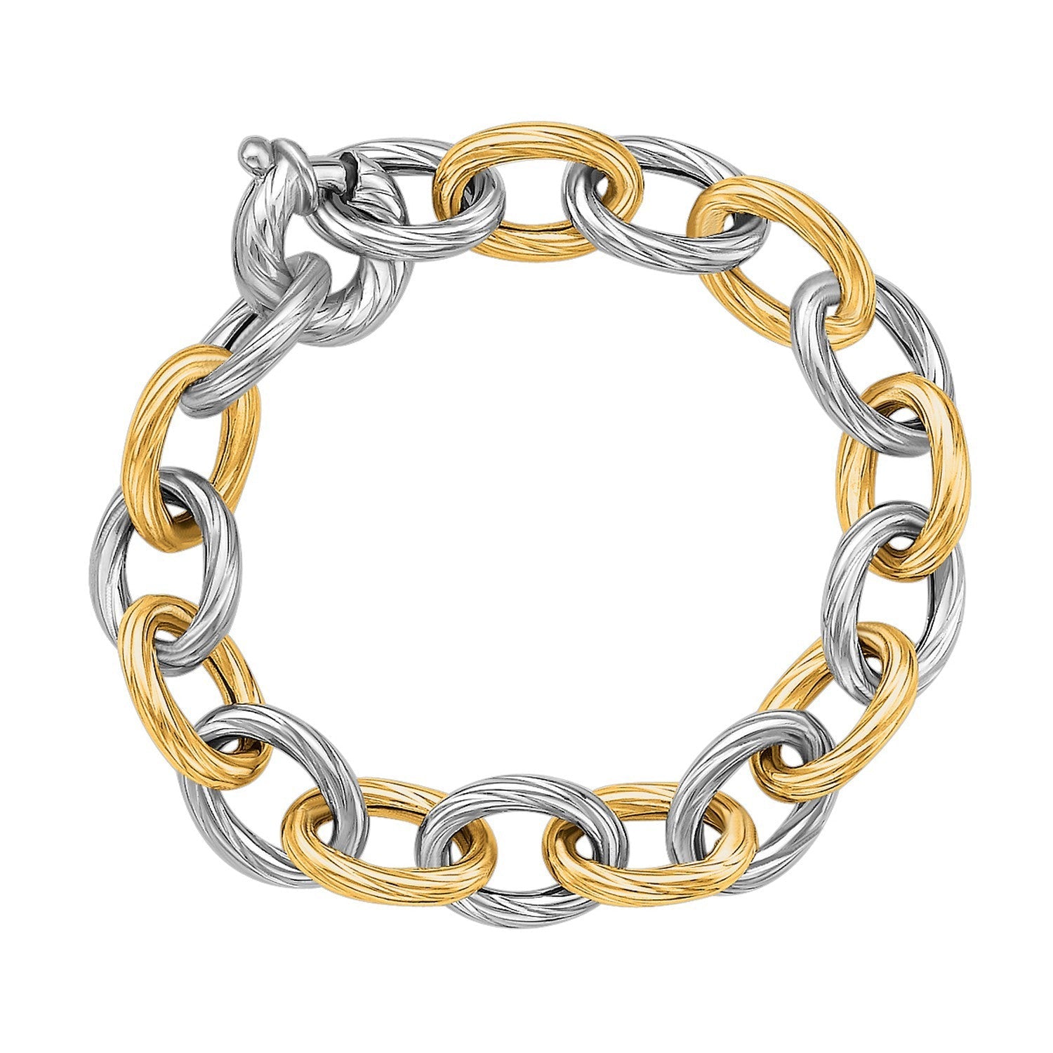 18k Yellow Gold and Sterling Silver Rhodium Plated Diamond Cut Chain Bracelet by Bids.com