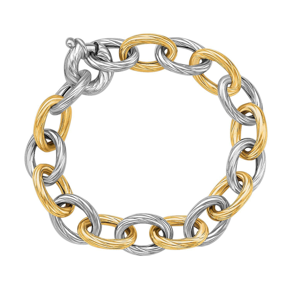 18k Yellow Gold and Sterling Silver Rhodium Plated Diamond Cut Chain Bracelet by Bids.com