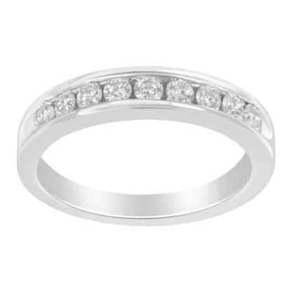18K White Gold Round Diamond 1/2 Cttw Channel Band Ring by Bids.com