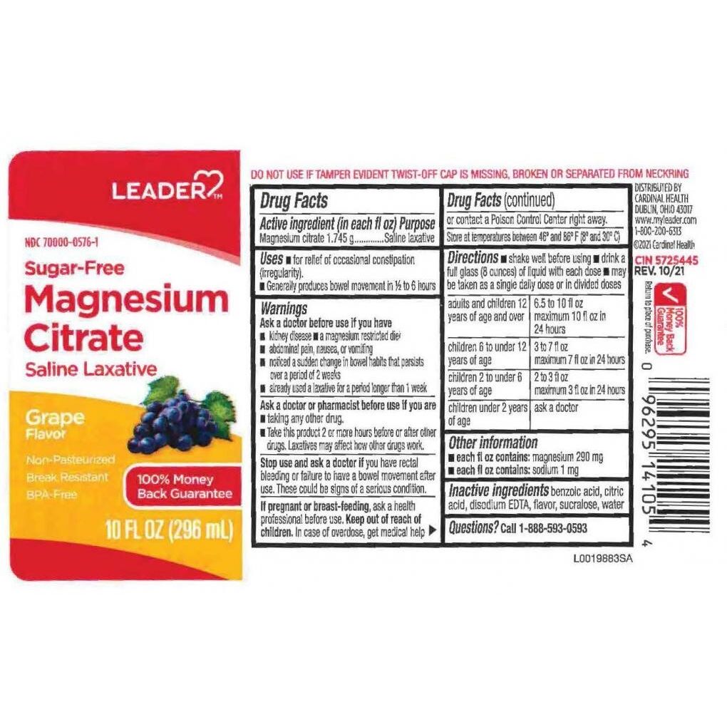 Leader Magnesium Citrate Saline Laxative, Sugar-Free Grape 10 Fl Oz 096295143119 