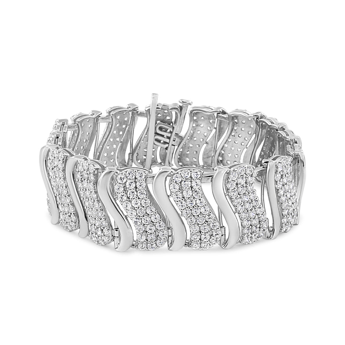 14K Yellow Gold 15.0 Cttw Diamond Chevron Wave 7.25" Inch Link Bracelet (J-K Color, I1-I2 Clarity)  DestGlow