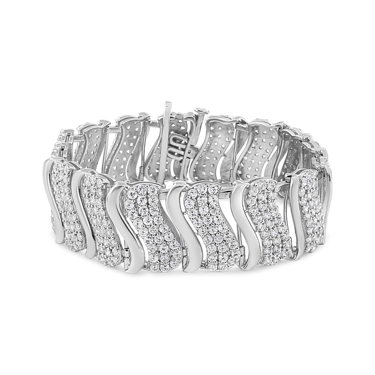 14K Yellow Gold 15.0 Cttw Diamond Chevron Wave 7.25" Inch Link Bracelet (J-K Color, I1-I2 Clarity)  DestGlow