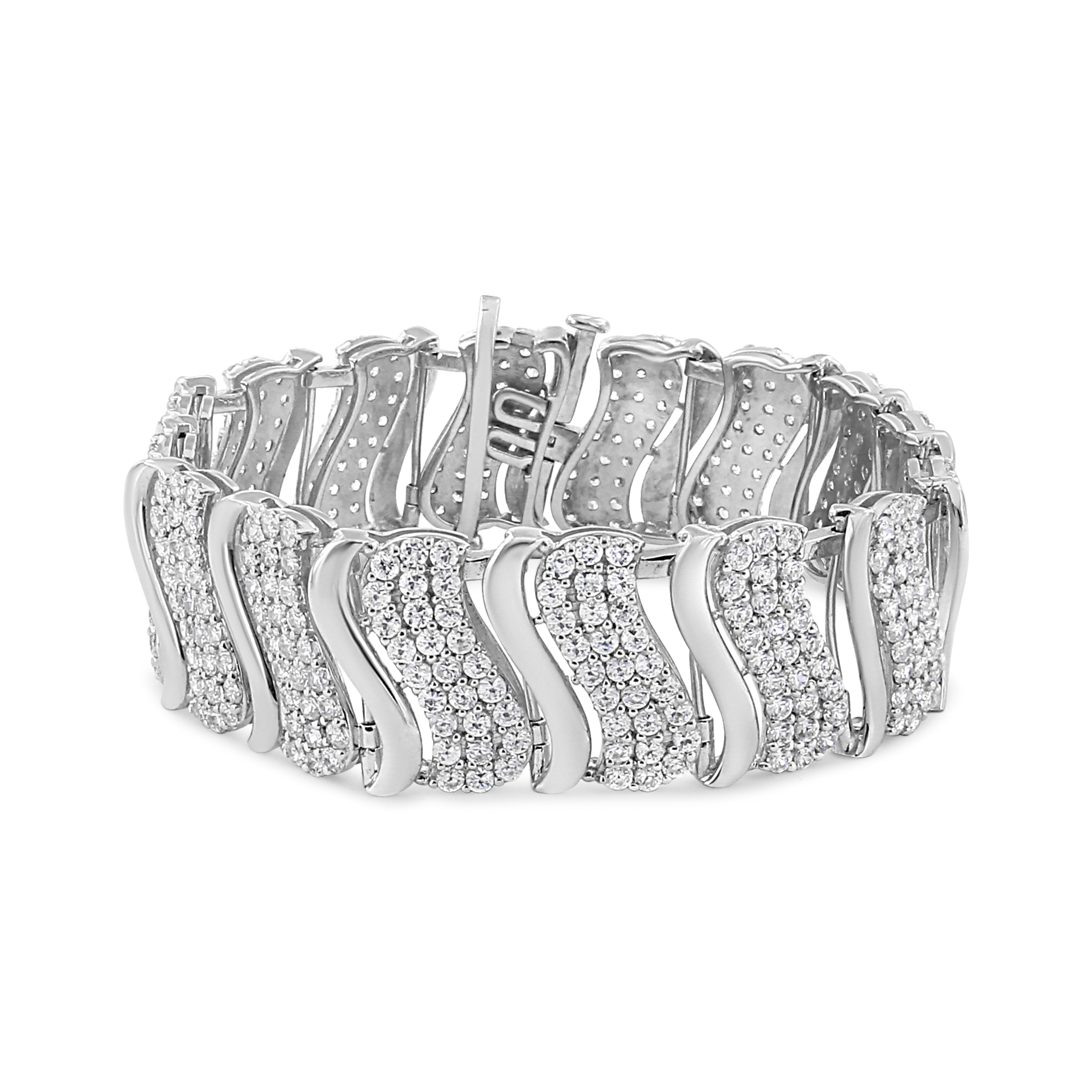 14K Yellow Gold 15.0 Cttw Diamond Chevron Wave 7.25" Inch Link Bracelet (J-K Color, I1-I2 Clarity)  DestGlow