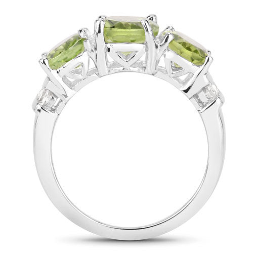 4.14 Carat Genuine Peridot and White Topaz .925 Sterling Silver Ring by Bids.com