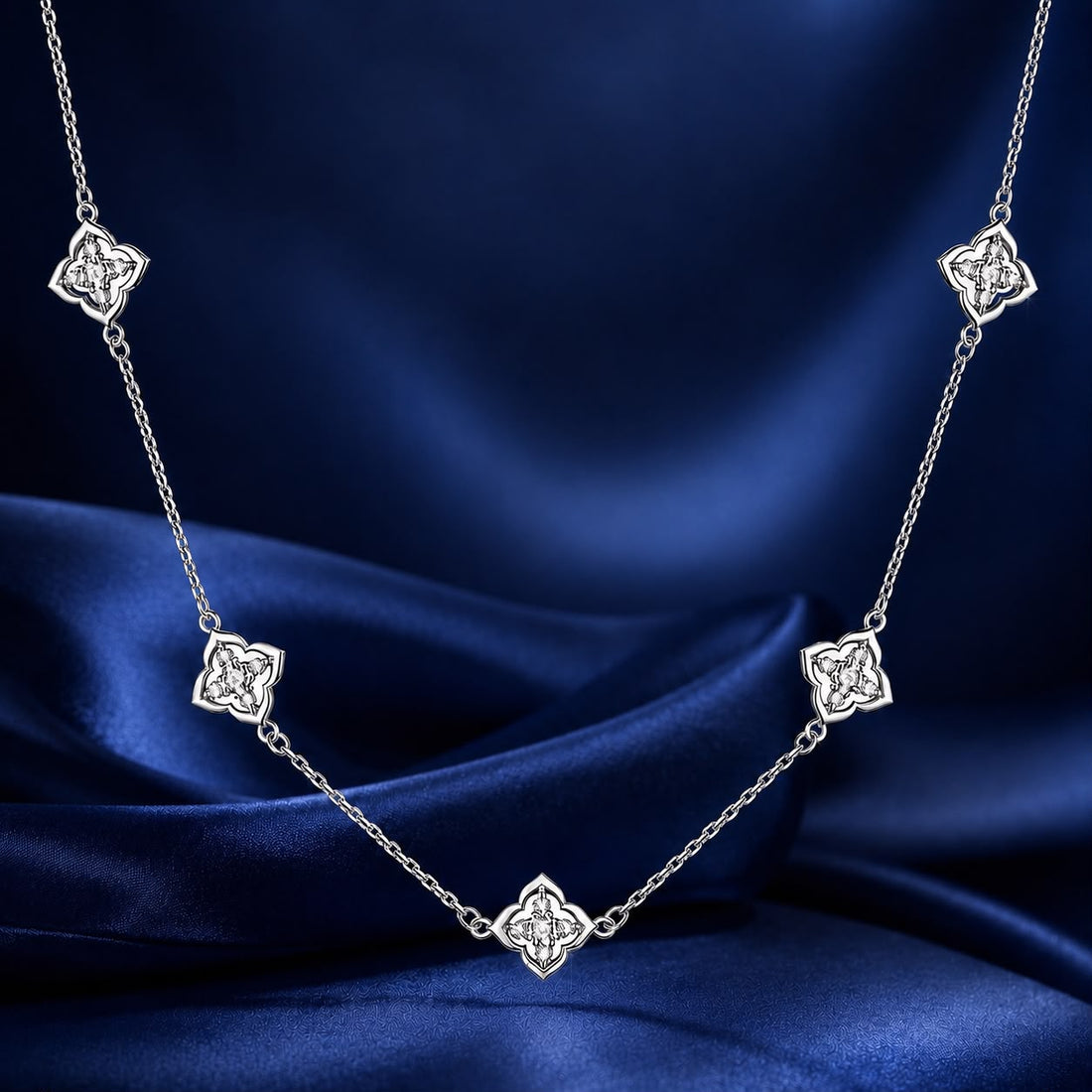 925 Sterling Silver + Moissanite Necklace with Plated White Gold - 40+5cm Length for Women  DestGlow
