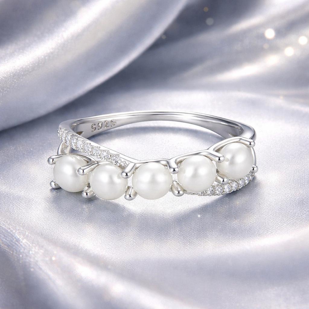 925 Sterling Silver White Gold Plated Freshwater Pearl Ring Size 6 for Women  DestGlow