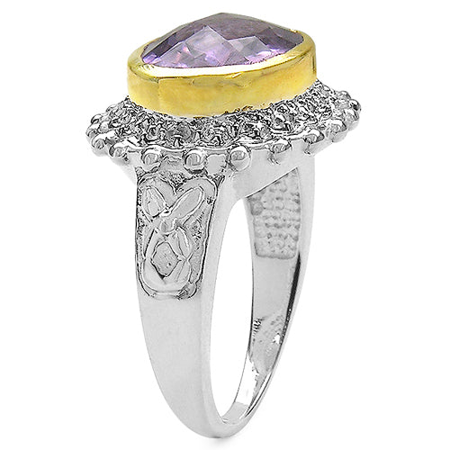 Two Tone Plated 4.36 Carat Genuine Amethyst &amp; White Topaz .925 Sterling Silver Ring by Bids.com