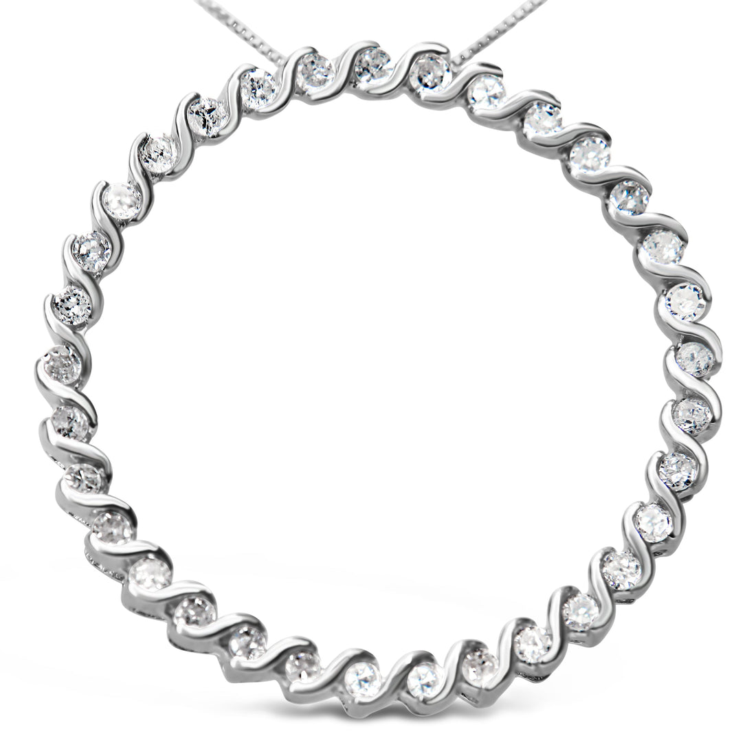 .925 Sterling Silver 3/4 Cttw Round Diamond Spiral Curved Circle Pendant 18" Necklace (I-J Color, I3 Clarity) by Bids.com