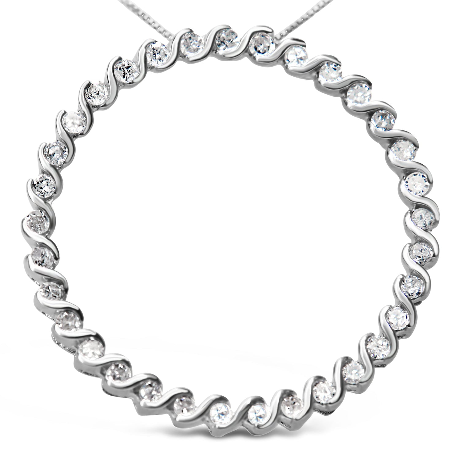 .925 Sterling Silver 3/4 Cttw Round Diamond Spiral Curved Circle Pendant 18" Necklace (I-J Color, I3 Clarity) by Bids.com