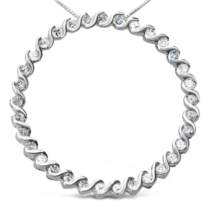 .925 Sterling Silver 3/4 Cttw Round Diamond Spiral Curved Circle Pendant 18" Necklace (I-J Color, I3 Clarity) by Bids.com