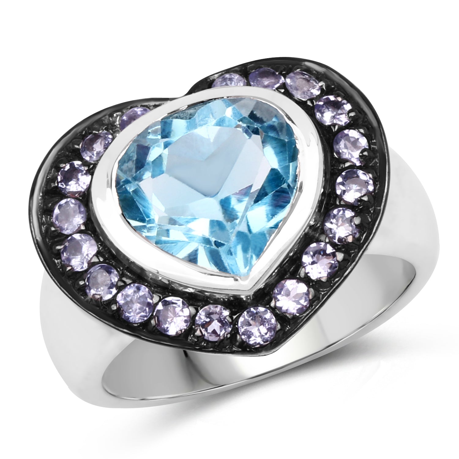4.17 Carat Genuine Blue Topaz &amp; Tanzanite .925 Sterling Silver Ring  DestGlow