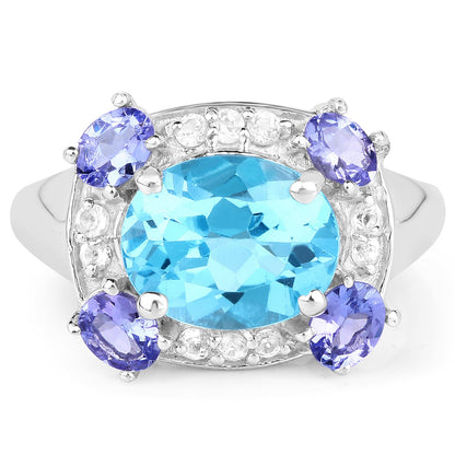 4.13 Carat Genuine Swiss Blue Topaz, Tanzanite &amp; White Topaz .925 Sterling Silver Ring by Bids.com