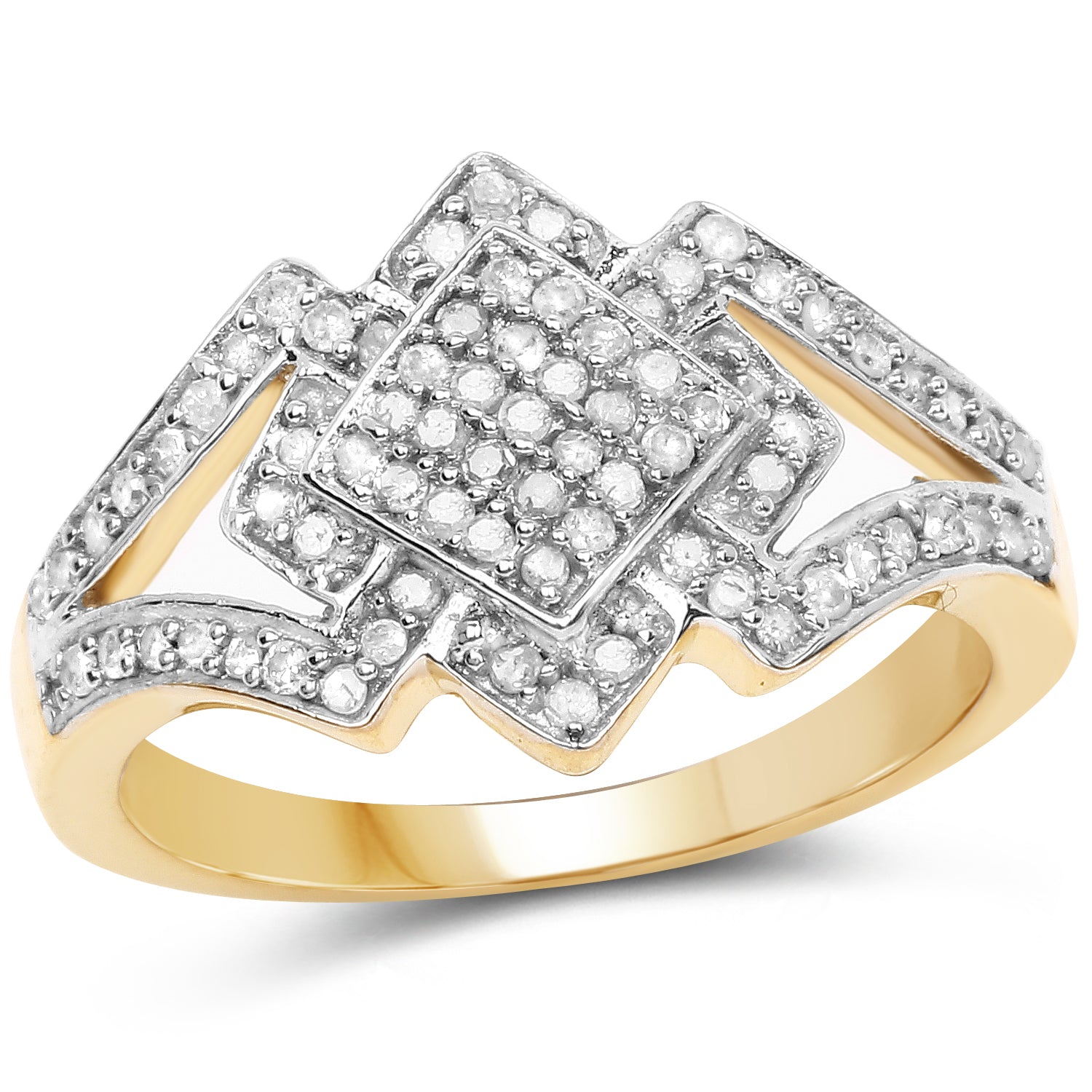 14K Yellow Gold Plated 0.32 Carat Genuine White Diamond .925 Sterling Silver Ring  DestGlow