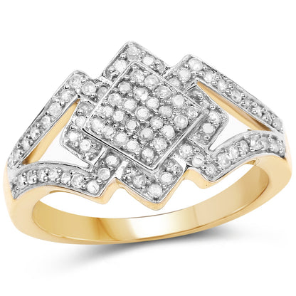 14K Yellow Gold Plated 0.32 Carat Genuine White Diamond .925 Sterling Silver Ring  DestGlow