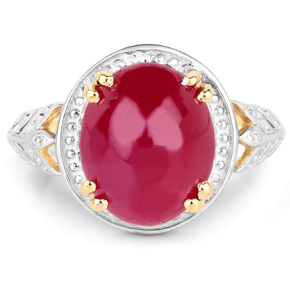 14K Yellow Gold Plated 4.46 Carat Genuine Glass Filled Ruby .925 Sterling Silver Ring by Bids.com