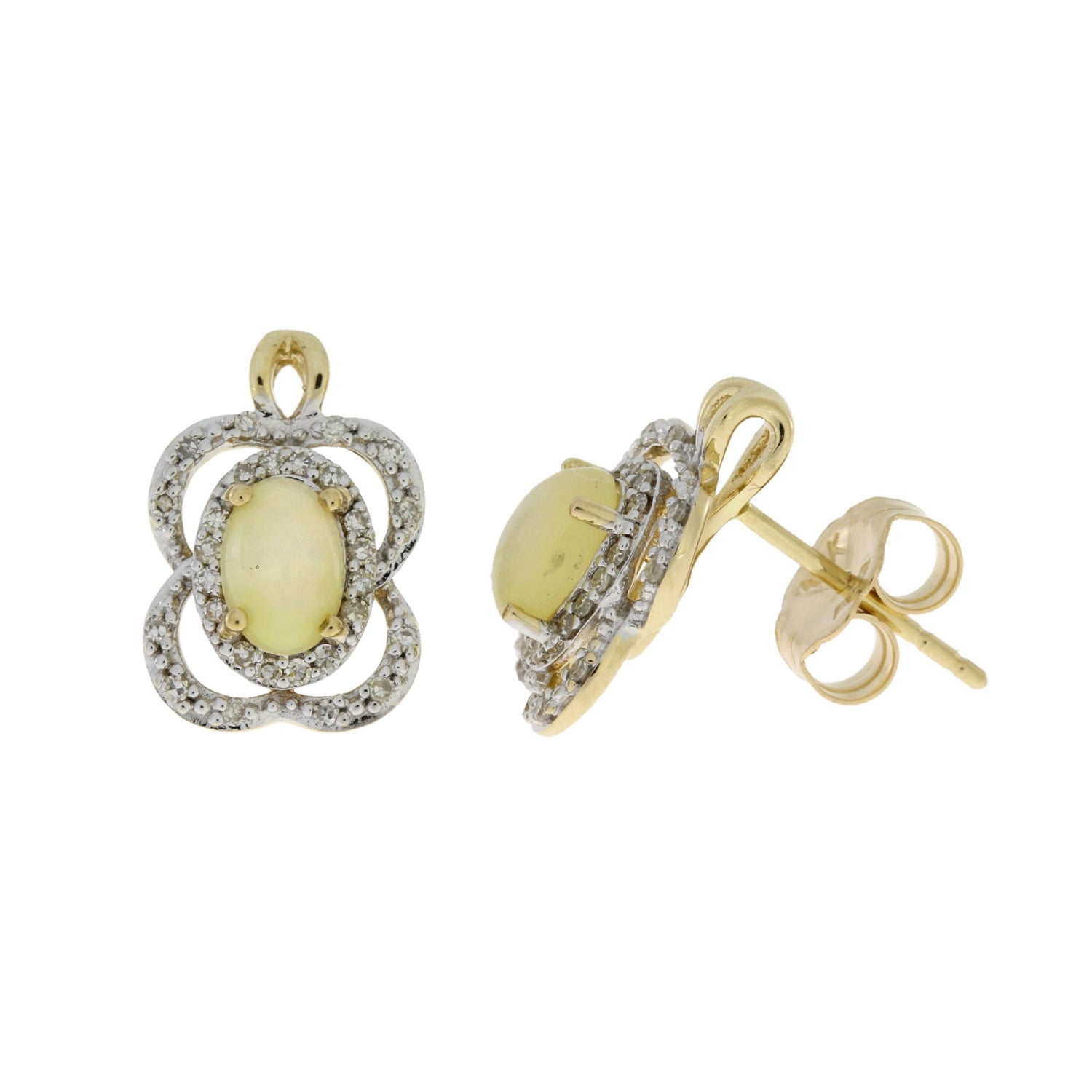 Genuine .17ct Opal Diamond Earrings 14KT Yellow Gold by Bids.com