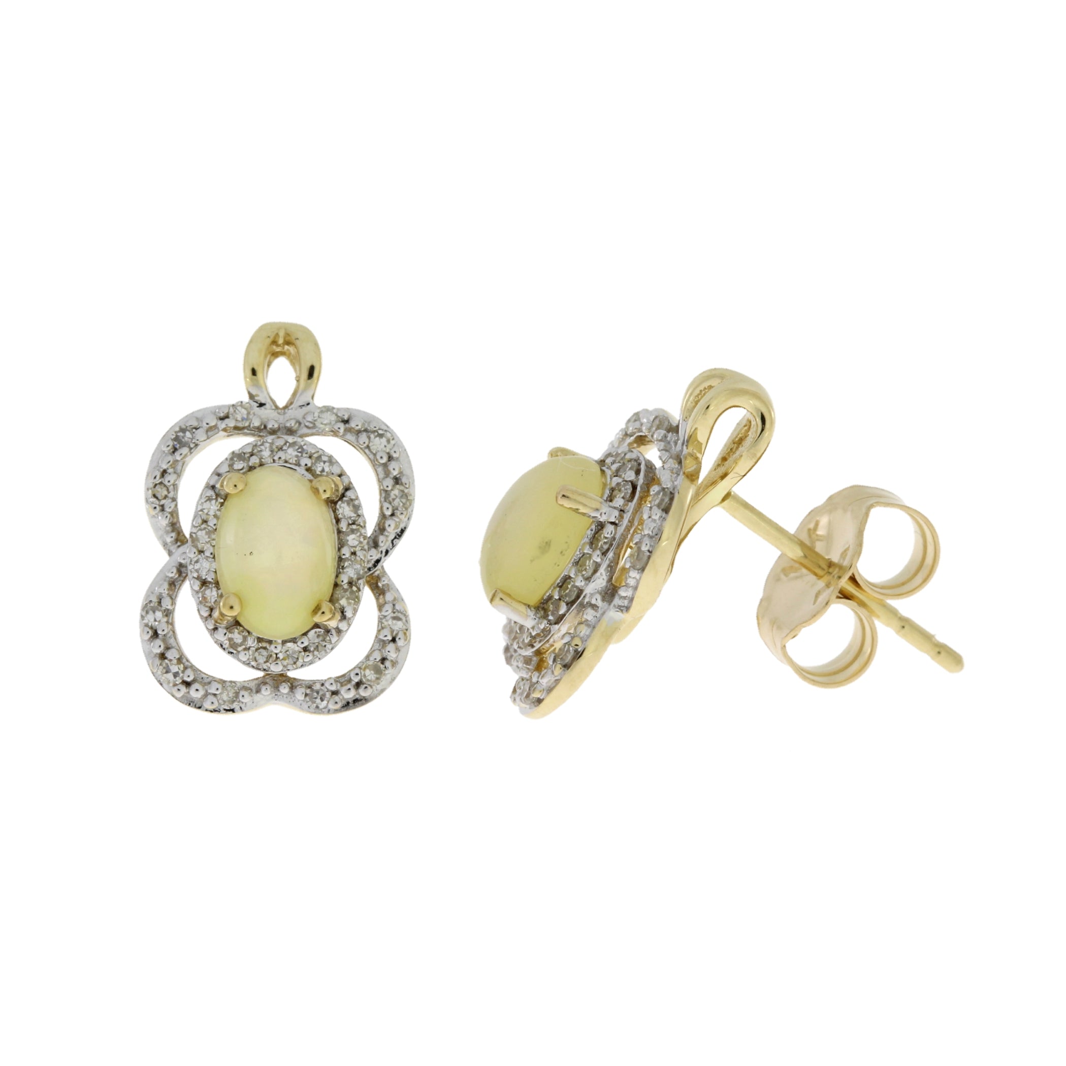 Genuine .17ct Opal Diamond Earrings 14KT Yellow Gold by Bids.com