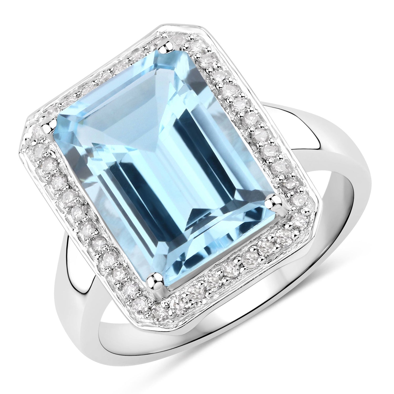 5.81 Carat Genuine Blue Topaz and White Diamond .925 Sterling Silver Ring  DestGlow