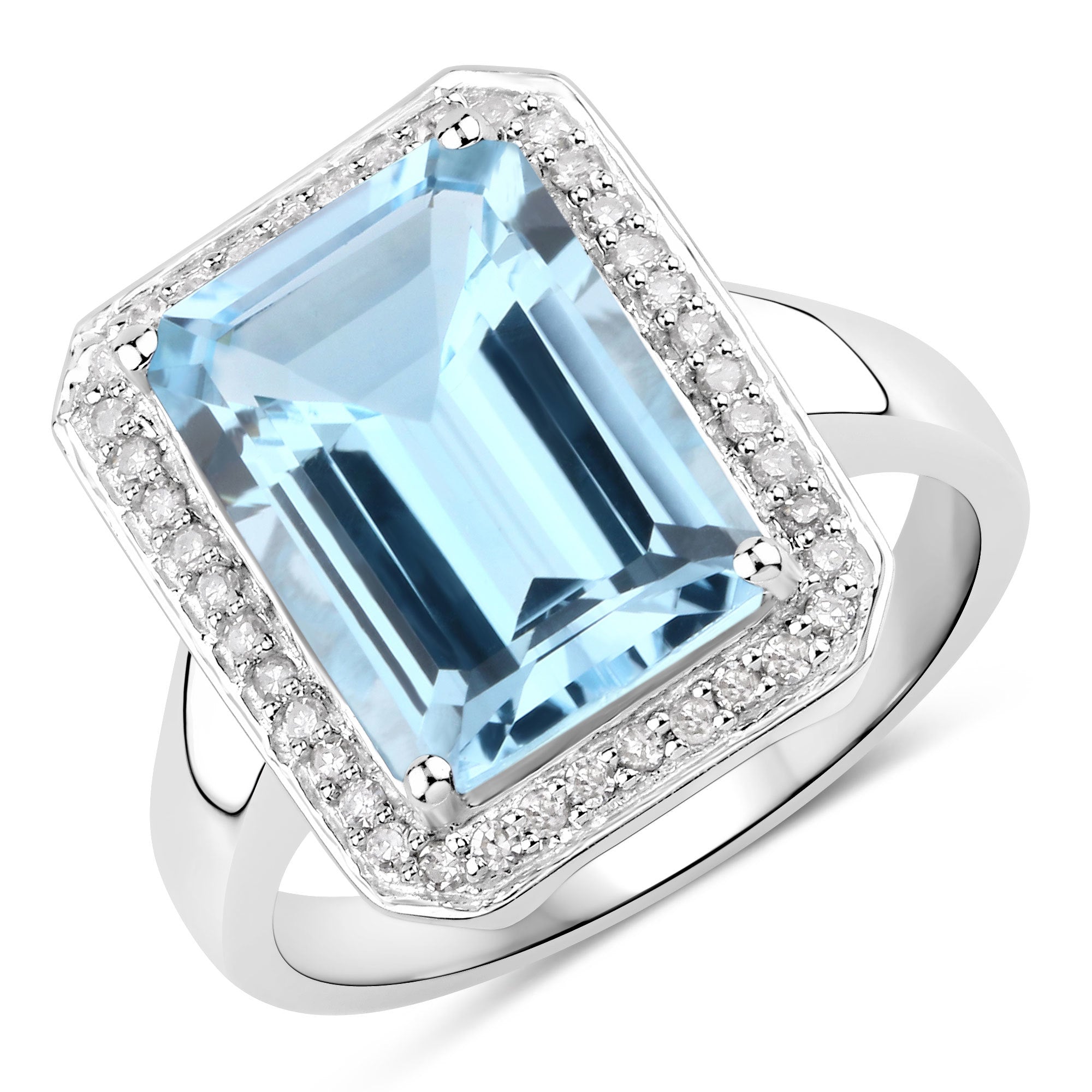 5.81 Carat Genuine Blue Topaz and White Diamond .925 Sterling Silver Ring  DestGlow