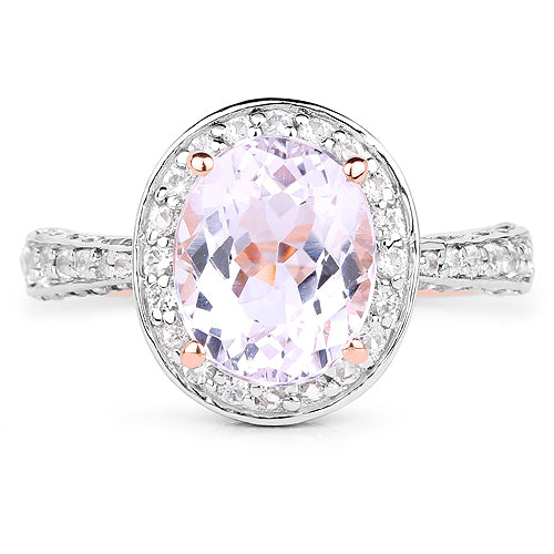 14K Rose Gold Plated 3.86 Carat Genuine Kunzite and White Zircon .925 Sterling Silver Ring by Bids.com