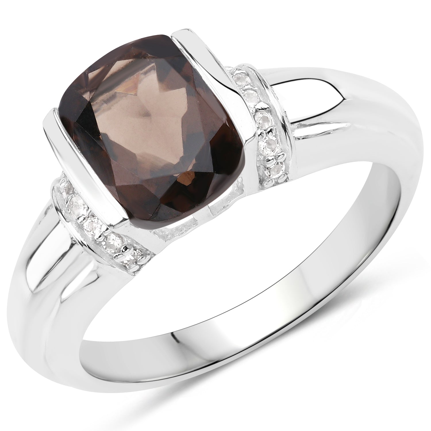 2.03 Carat Genuine Smoky Quartz &amp; White Topaz .925 Sterling Silver Ring  DestGlow