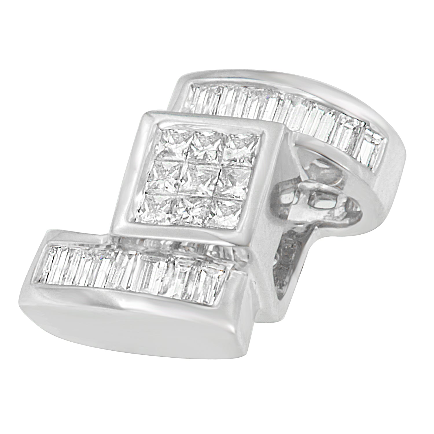 14K White Gold 1 2/5 cttw Princess and Baguette Cut Diamond Zig Zag Pendant Necklace (H-I, SI1-SI2) by Bids.com