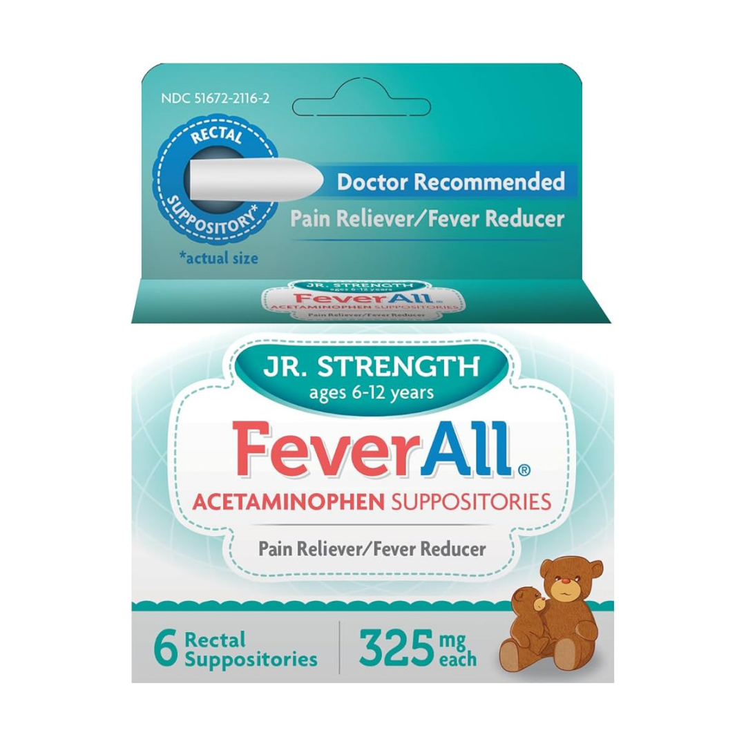 FeverAll Acetaminophen Suppositories Jr. Strength 325mg (6ct)  DestGlow