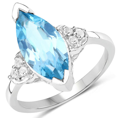 3.78 Carat Genuine Swiss Blue Topaz and White Topaz .925 Sterling Silver Ring  DestGlow