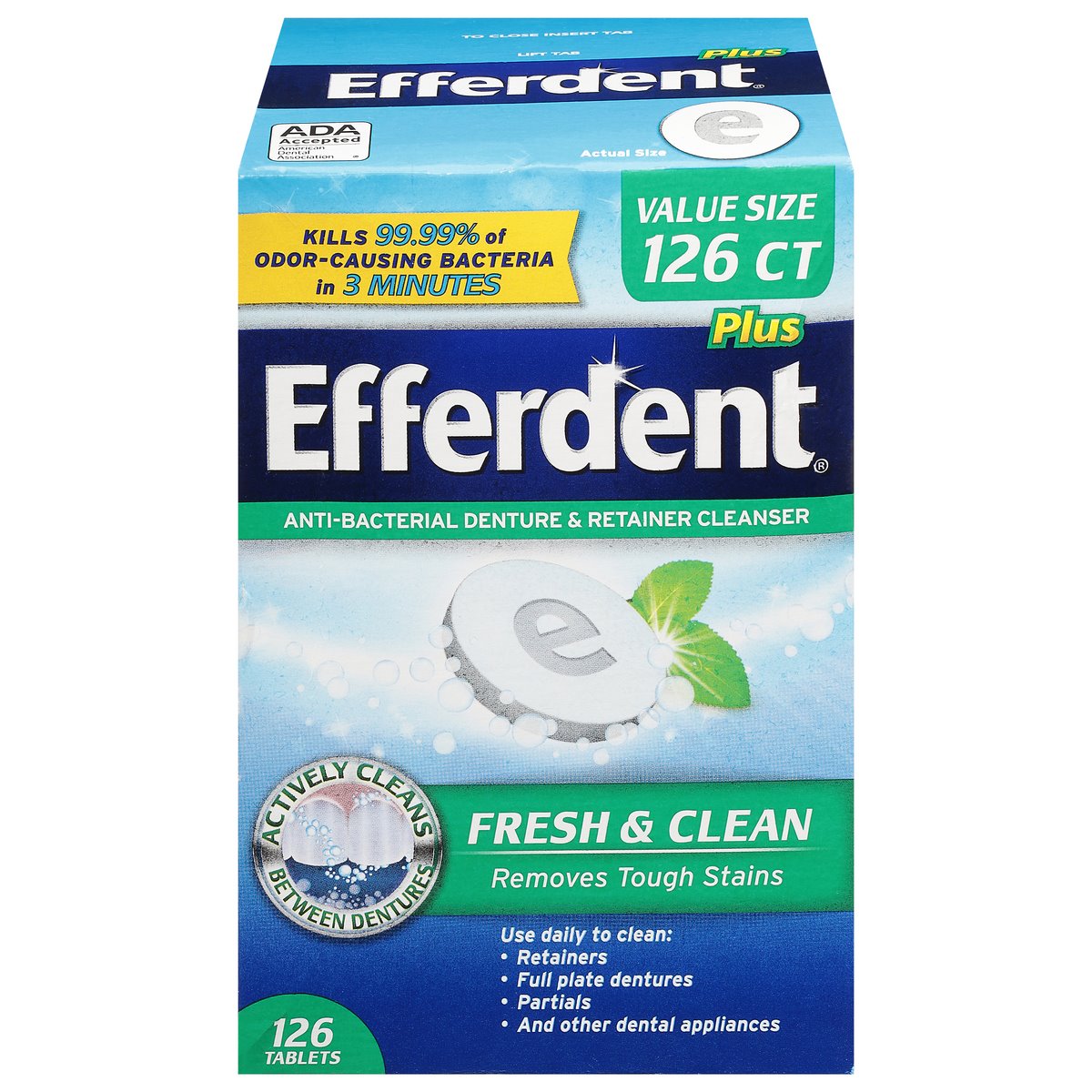 Efferdent Plus Anti-Bacterial Fresh &amp; Clean Denture &amp; Retainer Cleanser Value Size 126 Tablets by Pasteur Pharmacy