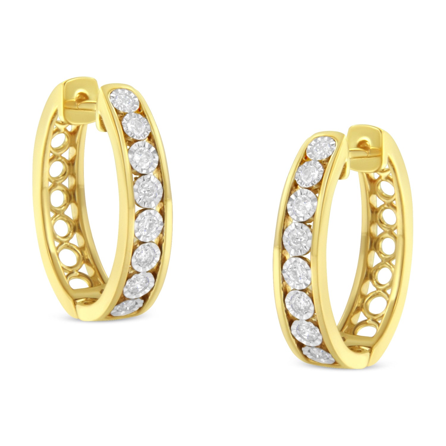 10KT Yellow and White Gold Diamond Hoop Earring (1/2 cttw, J-K Color, I2-I3 Clarity) by Bids.com