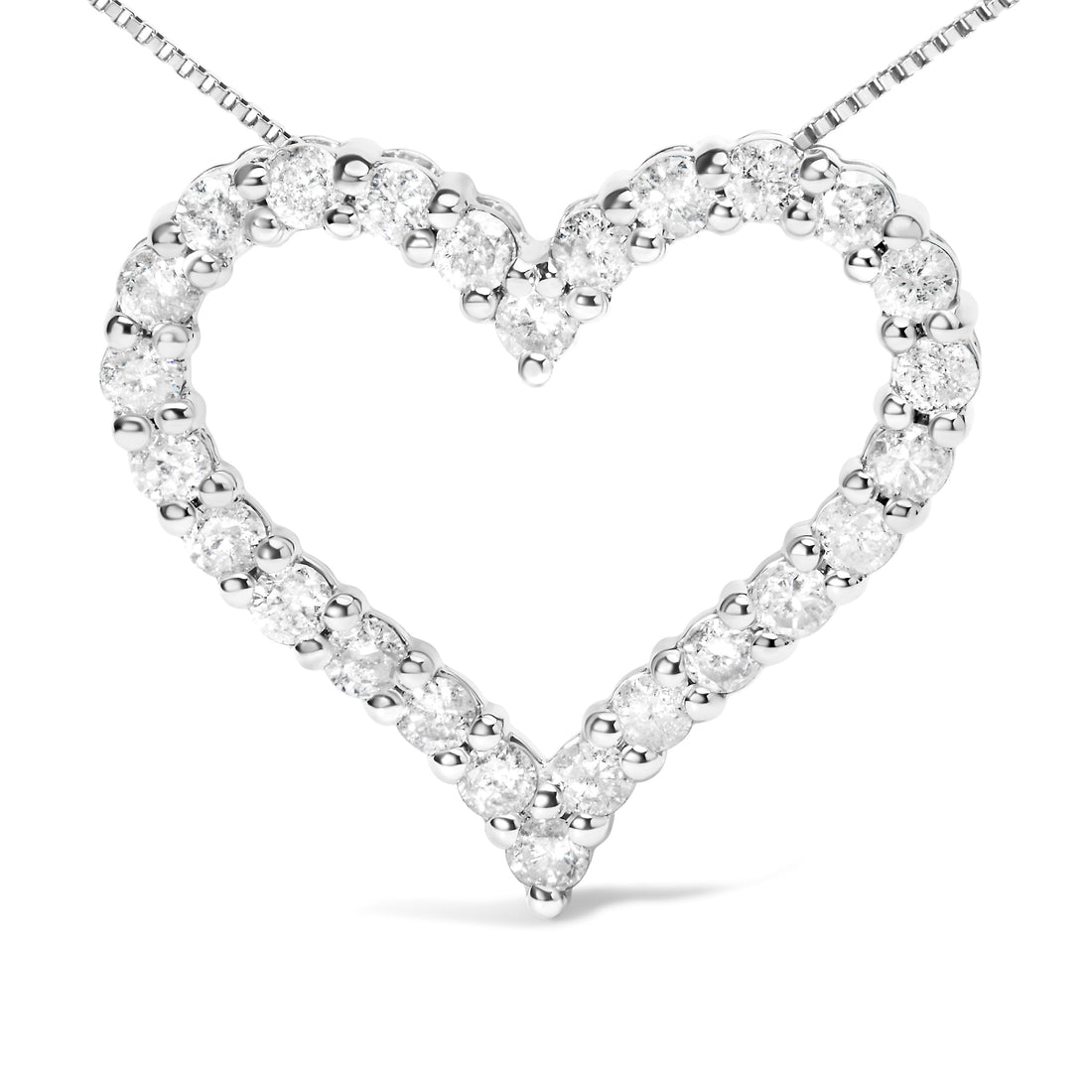 .925 Sterling Silver 2.0 Cttw Diamond Open Heart 18" Pendant Necklace (I-J Color, I2-I3 Clarity) - DestGlow