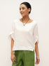 100% Linen Round Neck Petal-Sleeve Pullover LAUREL by LINTICO