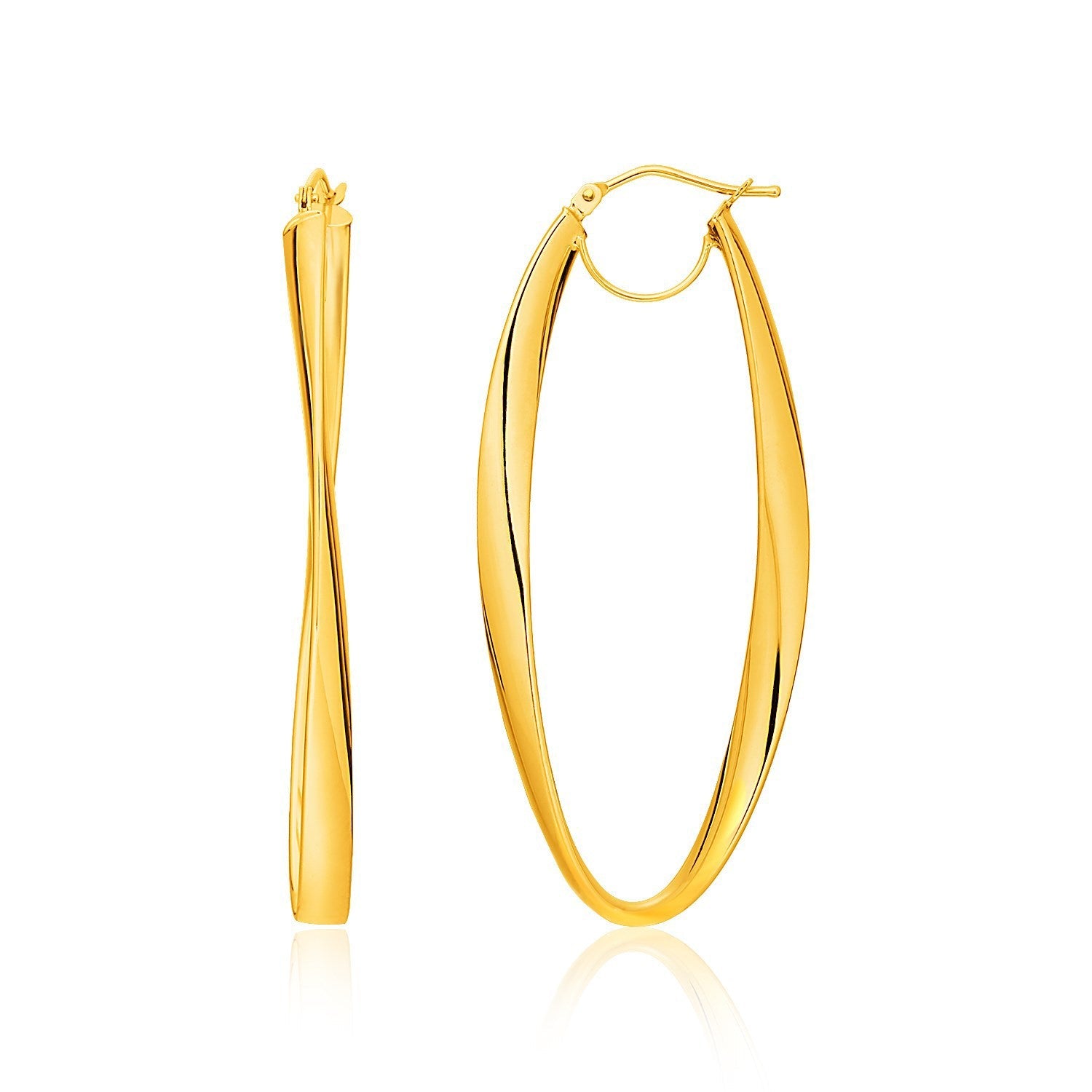 14k Yellow Gold Twist Motif Oval Shape Hoop Earrings by Bids.com