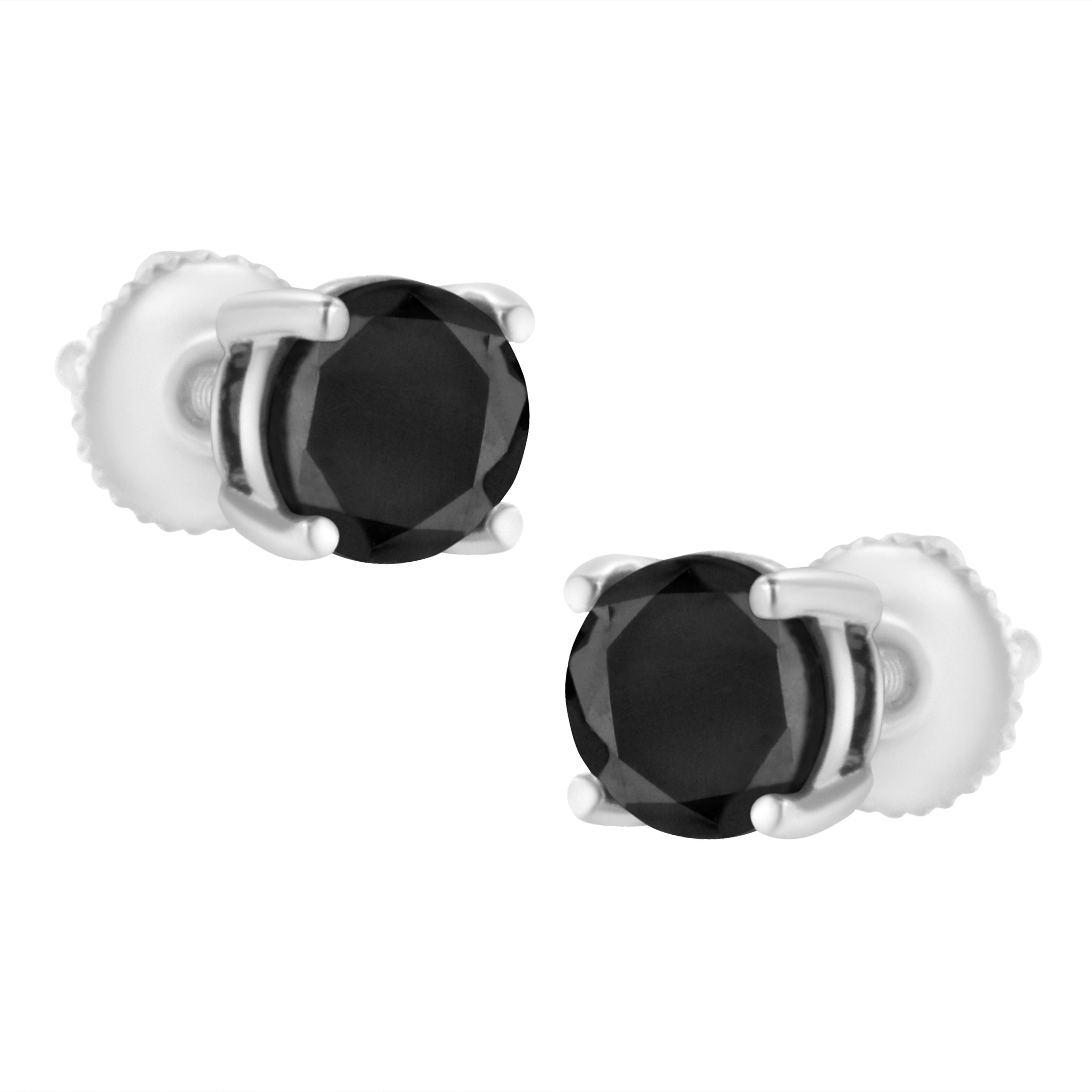 14K White Gold 2.00 Cttw Round Brilliant-Cut Black Diamond Classic 4-Prong Stud Earrings with Screw Backs (Fancy Color-Enhanced, I2-I3 Clarity) by Bids.com