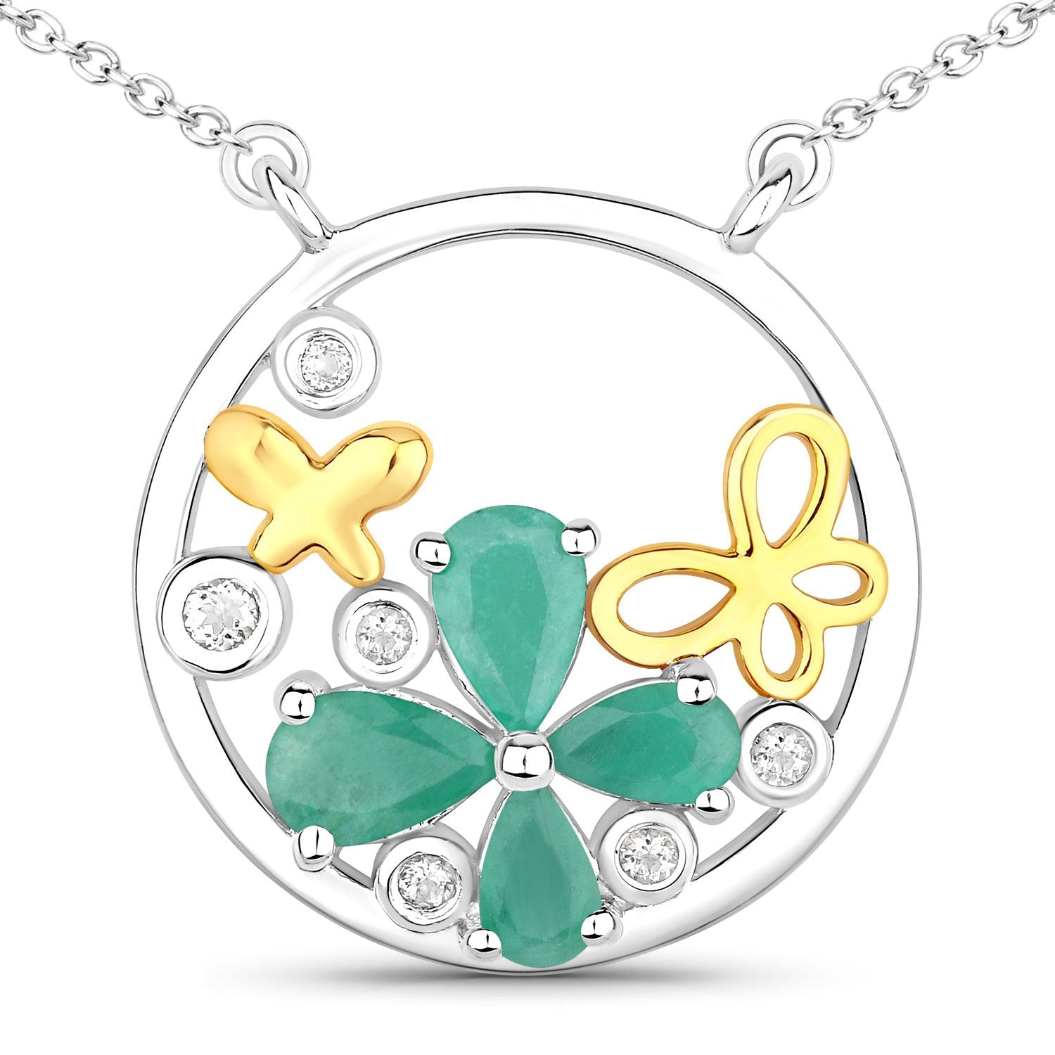 1.35 Carat Genuine Emerald and White Topaz .925 Sterling Silver Pendant by Bids.com