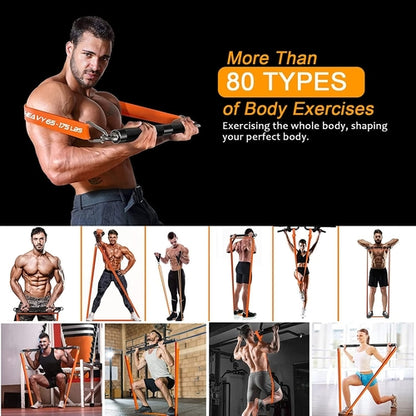 Resistance Band Bar Set - 500LBS Portable Full Body Workout Kit with Adjustable Bar & 4 Bands