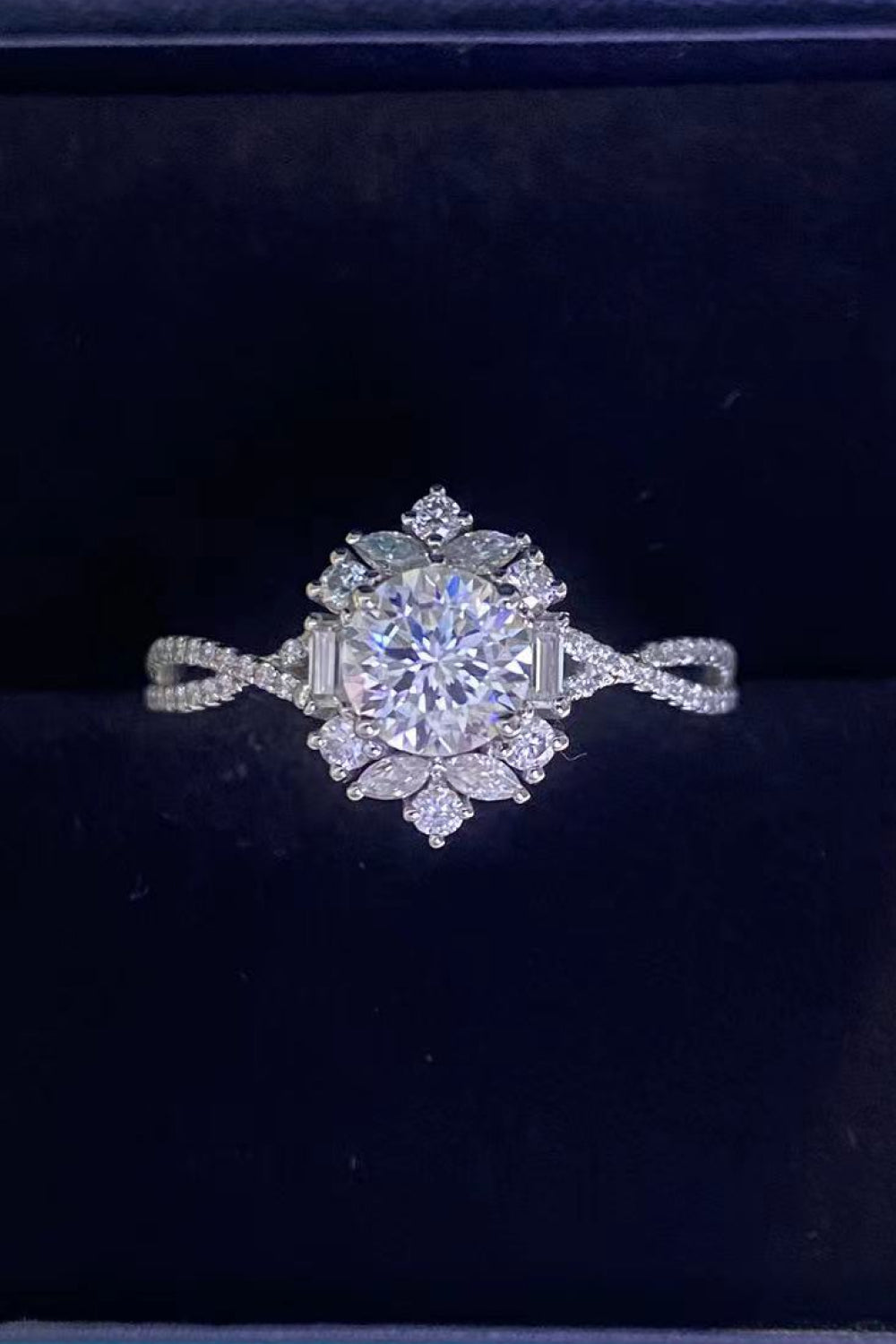 Floral 2 Carat Sparkala™ Crisscross Ring (Platinum Over Pure Sterling Silver) by Sparkala