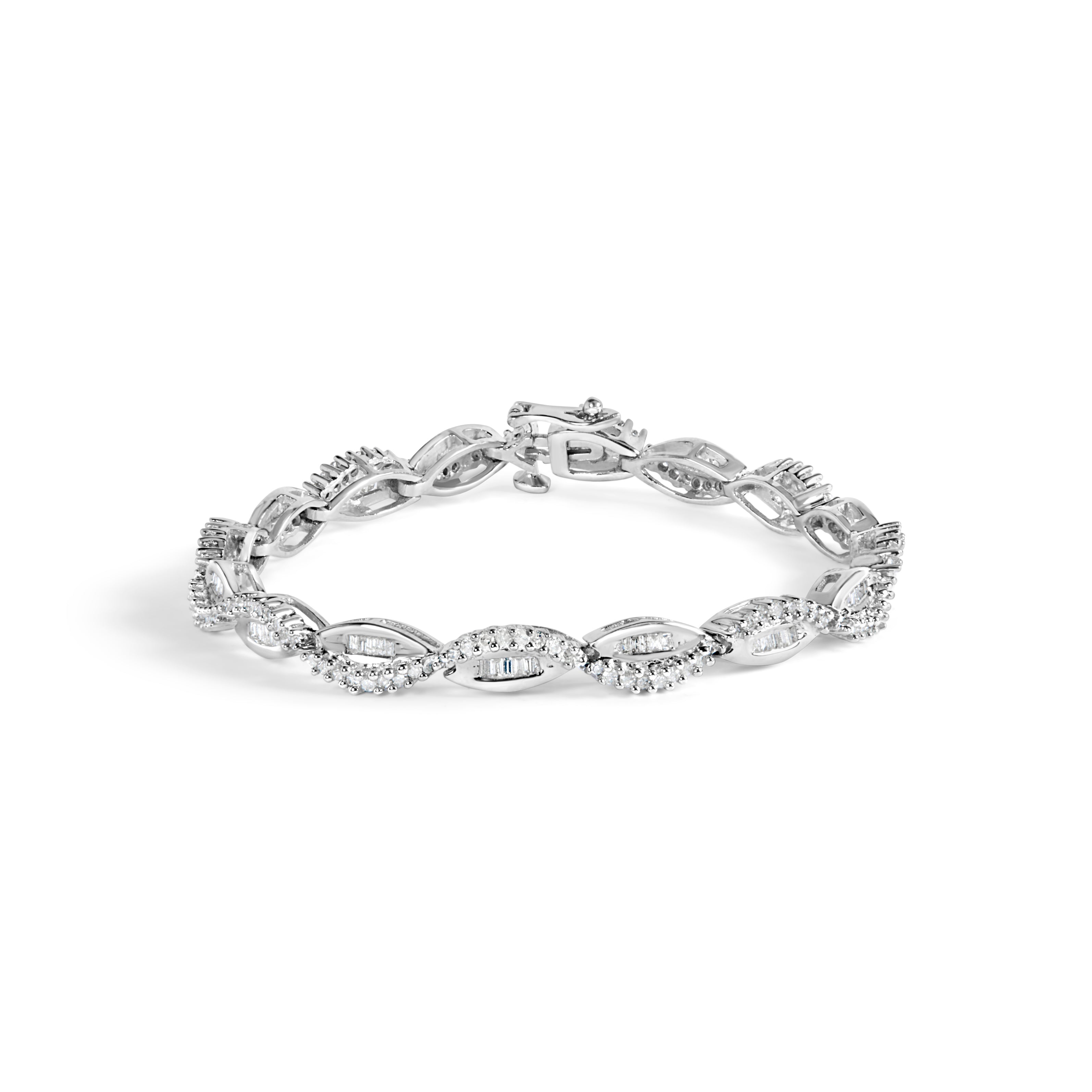 14K White Gold 2.00 Cttw Diamond Swirl and Pear Shape Link Bracelet (I-J Color, I2-I3 Clarity) - 7" by Bids.com
