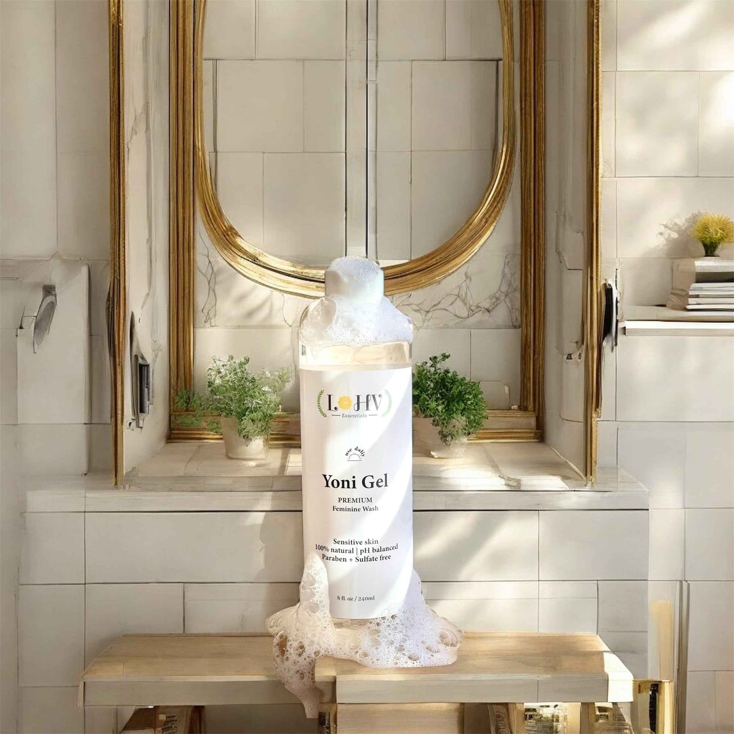 PREMIUM Herbal LOHV YONI GEL pH Balancing Intimate Wash: Eliminate Odor, Cleanse Vulva, Maintain a Healthy pH Balance with Palm Kernel Oil + Rose Oil + Aloe Vera Leaf