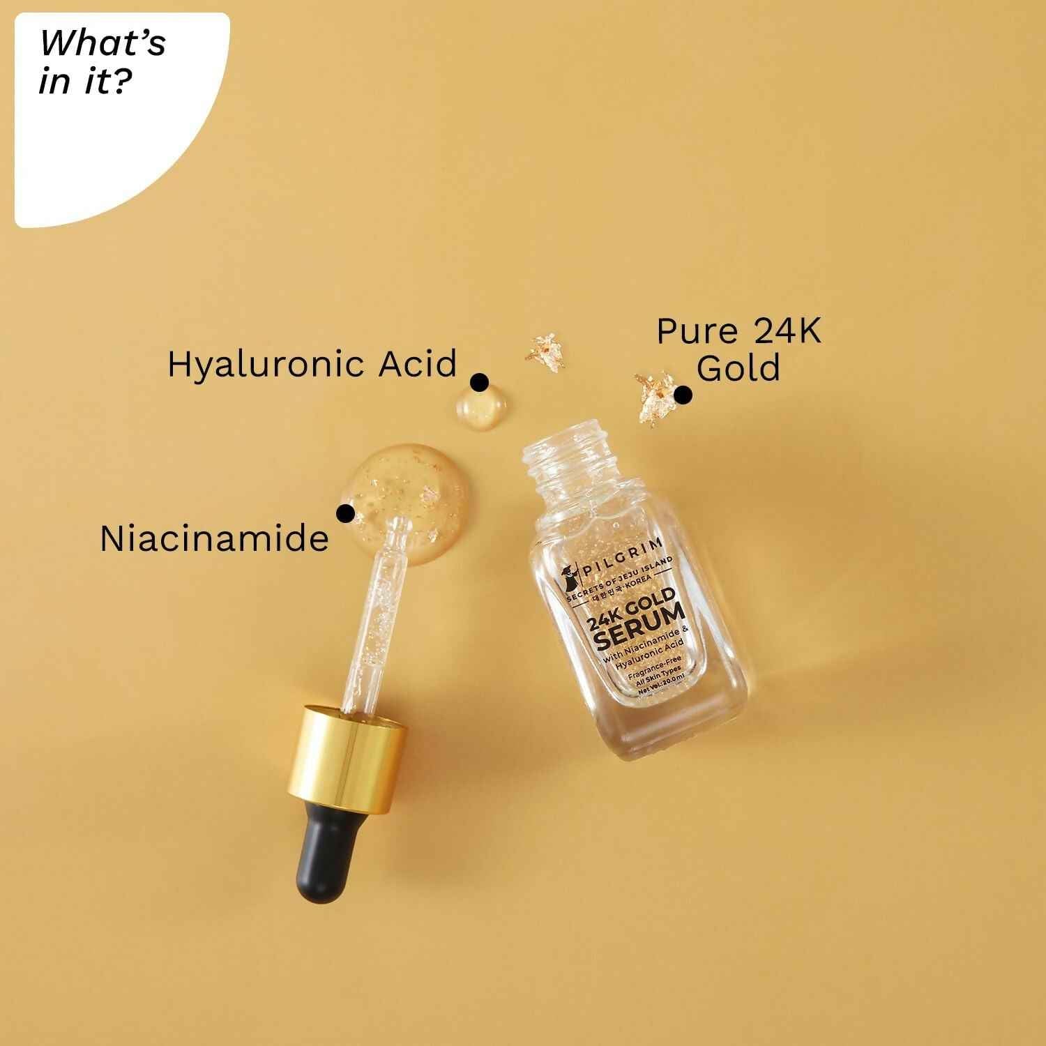 Pilgrim 24K Gold Face Serum With Niacinamide &amp; Hyaluronic Acid, Dewy Primer For Face Make-Up - Korean Skin Care