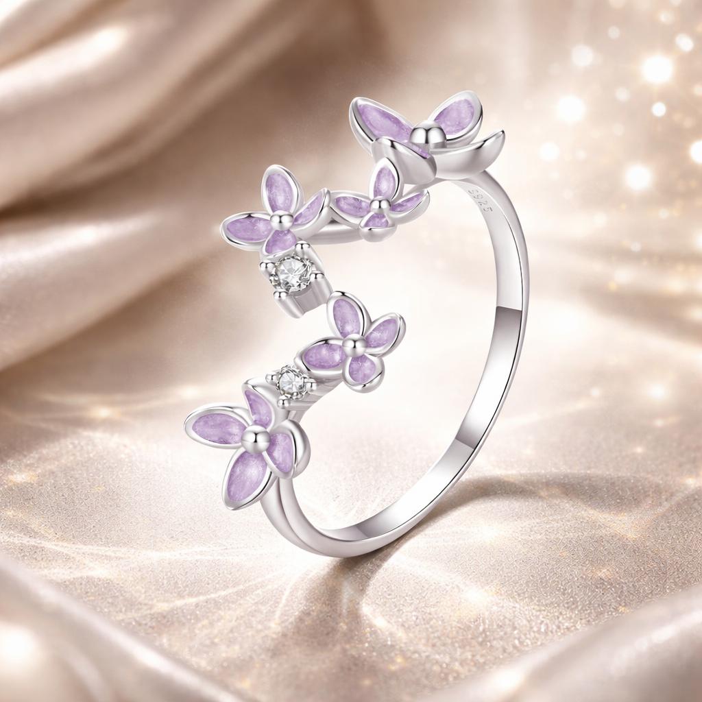 925 Sterling Silver White Gold Plated Ring with Enamel and CZ for Women  DestGlow