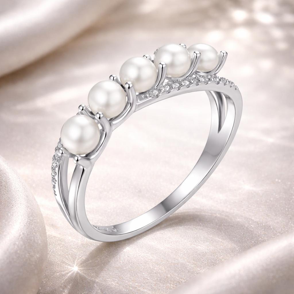 925 Sterling Silver White Gold Plated Freshwater Pearl Ring Size 6 for Women  DestGlow