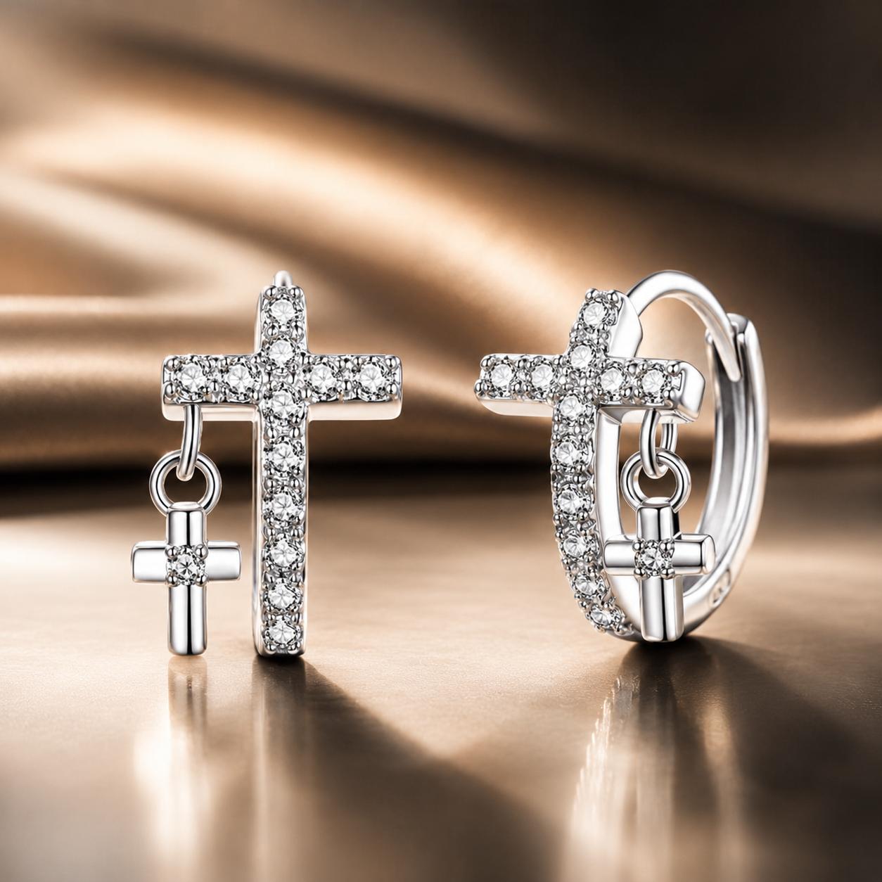 925 Sterling Silver Earrings with Pavé Setting CZ in White Gold, Size 13*8mm for Women  DestGlow